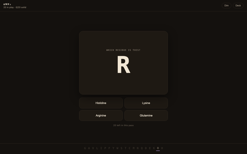 Screenshot of Amino Acid Cards